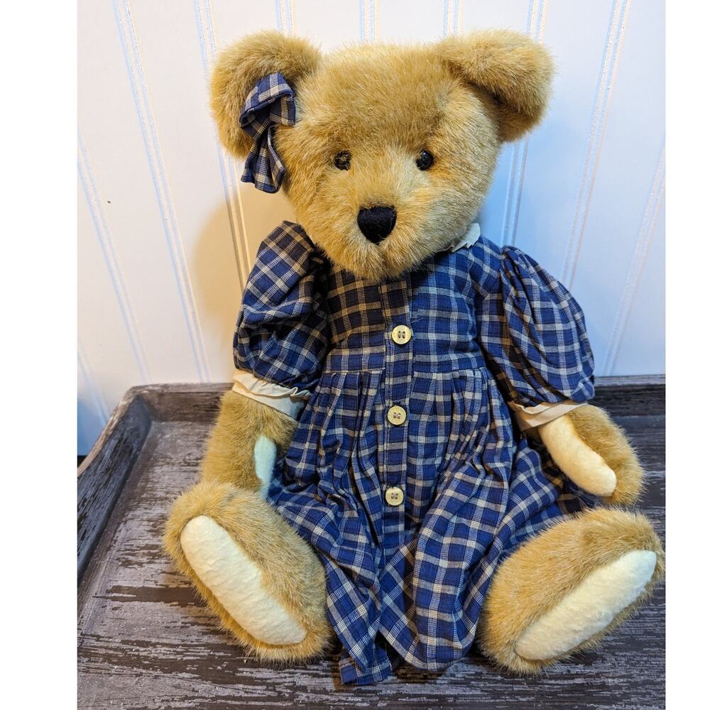 Boyd's Bears Courtney 16" Bear with Blue Plaid Dress Jointed/Moveable